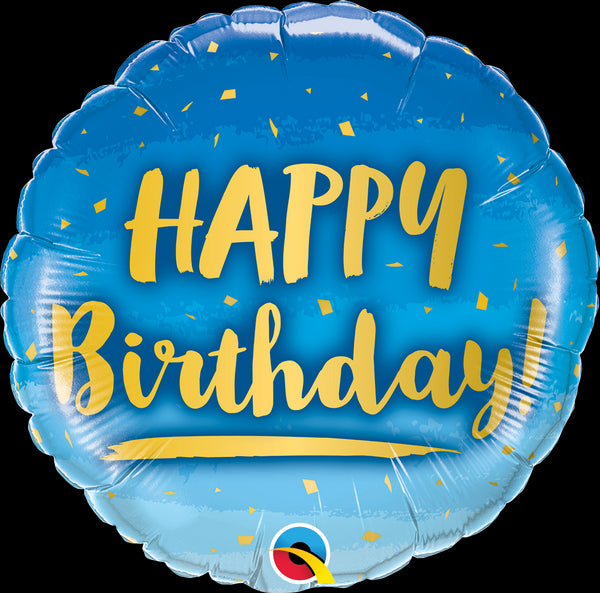 18" RND FOIL BDAY GOLD & BLUE